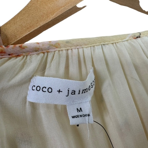 Coco + Jaimeson Floral Chiffon Smocked Waist Dress Sz Medium Pale Yellow - Picture 7 of 9